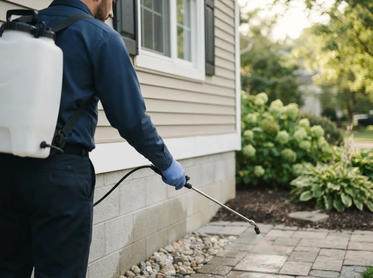 Pest control technician inspecting a home in Latham, IL